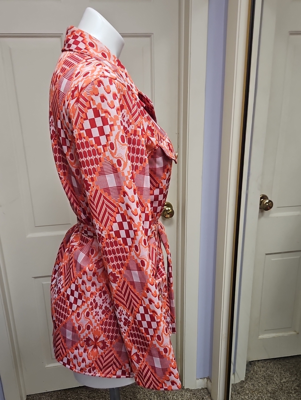 Vtg 70s Belted Blazer Jacket Rhapsody by Glazier Geometric Opt Art Top